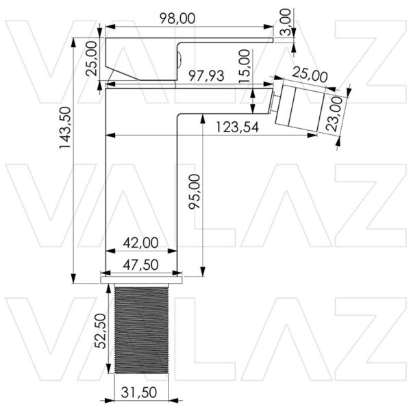 Grifo Bidet Monomando Cuadrado Negro Mate Serie Segura VALAZ