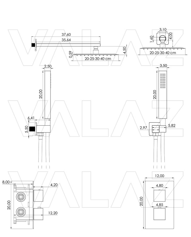 Ducha empotrada monomando pared cuadrada negro mate serie Tajo – VALAZ –  Fabricación y comercialización de grifería