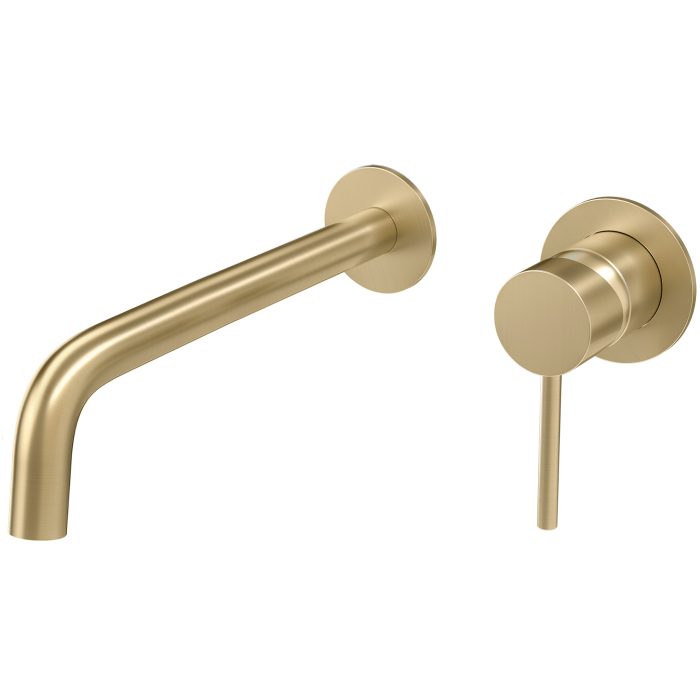 Grifo lavabo empotrado redondo monomando oro mate cepillado caño fino de 26cm y fijo serie Deva